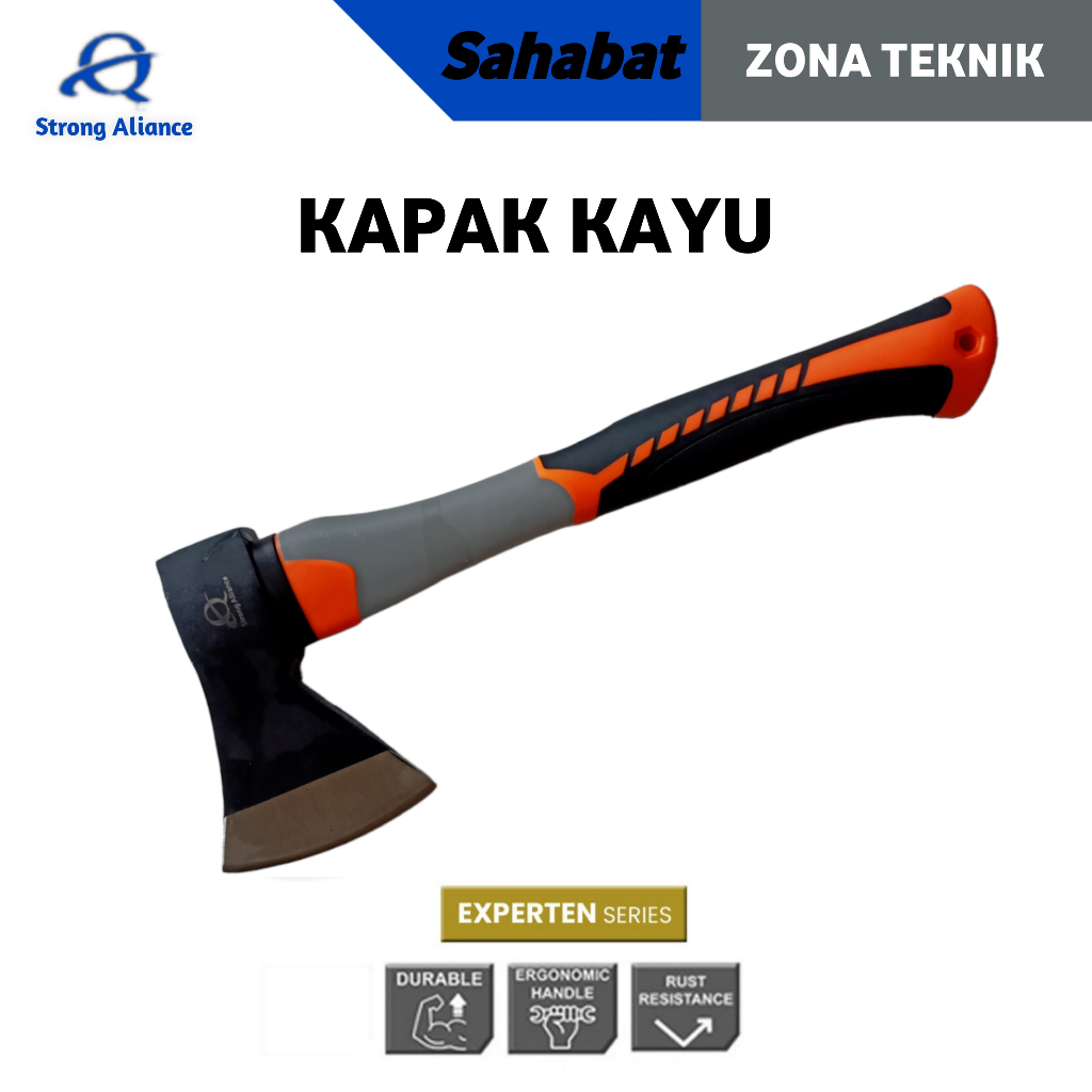 Kapak Pemotong Kayu Kuat Dan Tajam / Kapak Kayu Baja Gagang Fiber 600 Gram Merk Strong Aliance