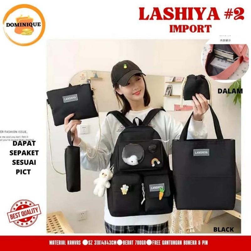 TAS 5 IN 1 TAS GENDONG TAS RANSEL TAS TOTEBAG  IMPORT PEREMPUAN BAHAN NILON KANVAS FREE GANTUNGAN BO