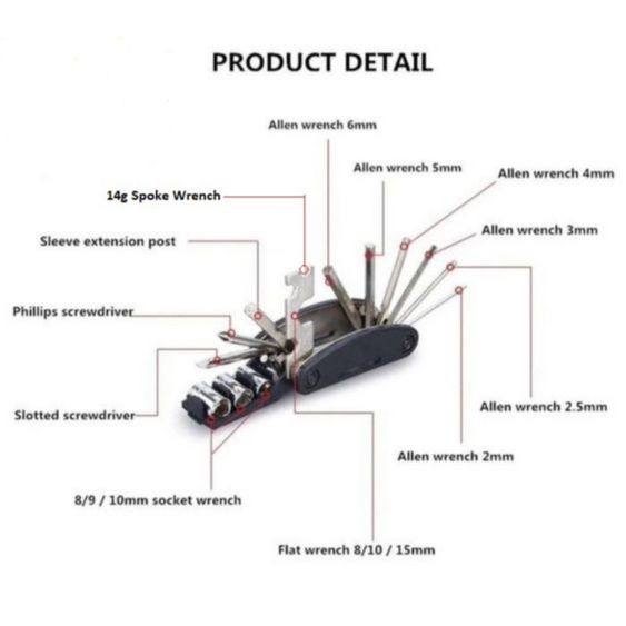 HS - Alat Sepeda Kunci Shock Sepeda Set Kunci Sepeda Tool Kit United 16 In 1 Kunci L Obeng Socket