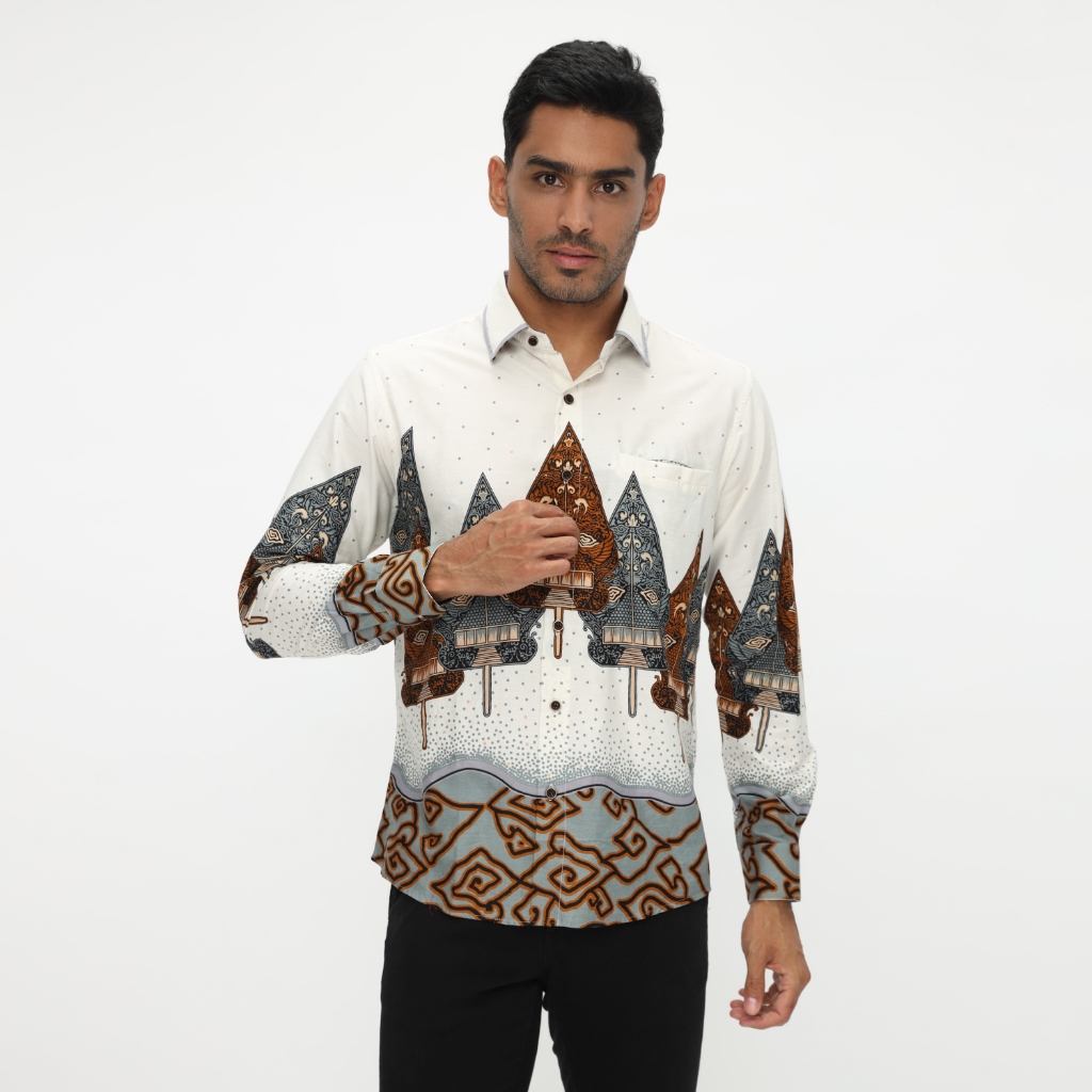 LUIGI RICCIO Kemeja Batik Modern Pria Lengan Panjang Dewasa Casual Kerja Kantor White Series