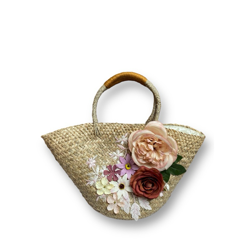 Tas anyaman mendong bunga hias / Tas anyaman / Tas Bakul mendong / Tas Etnik