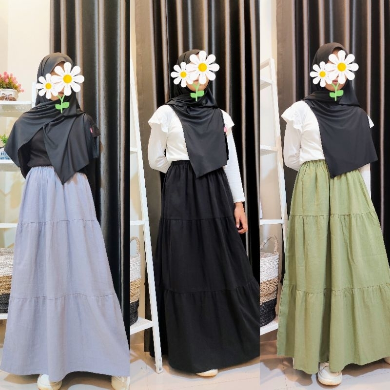 ROK REMAJA PEREMPUAN BAWAHAN SANTRIWATI MODERN KASUAL LINEN USIA 8-14 tahun