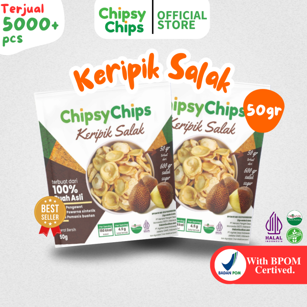 

CHIPSYCHIPS KERIPIK BUAH SALAK 50GR / FRUIT CHIPS SALLACA / HEALTHY SNACK HALAL & BPOM