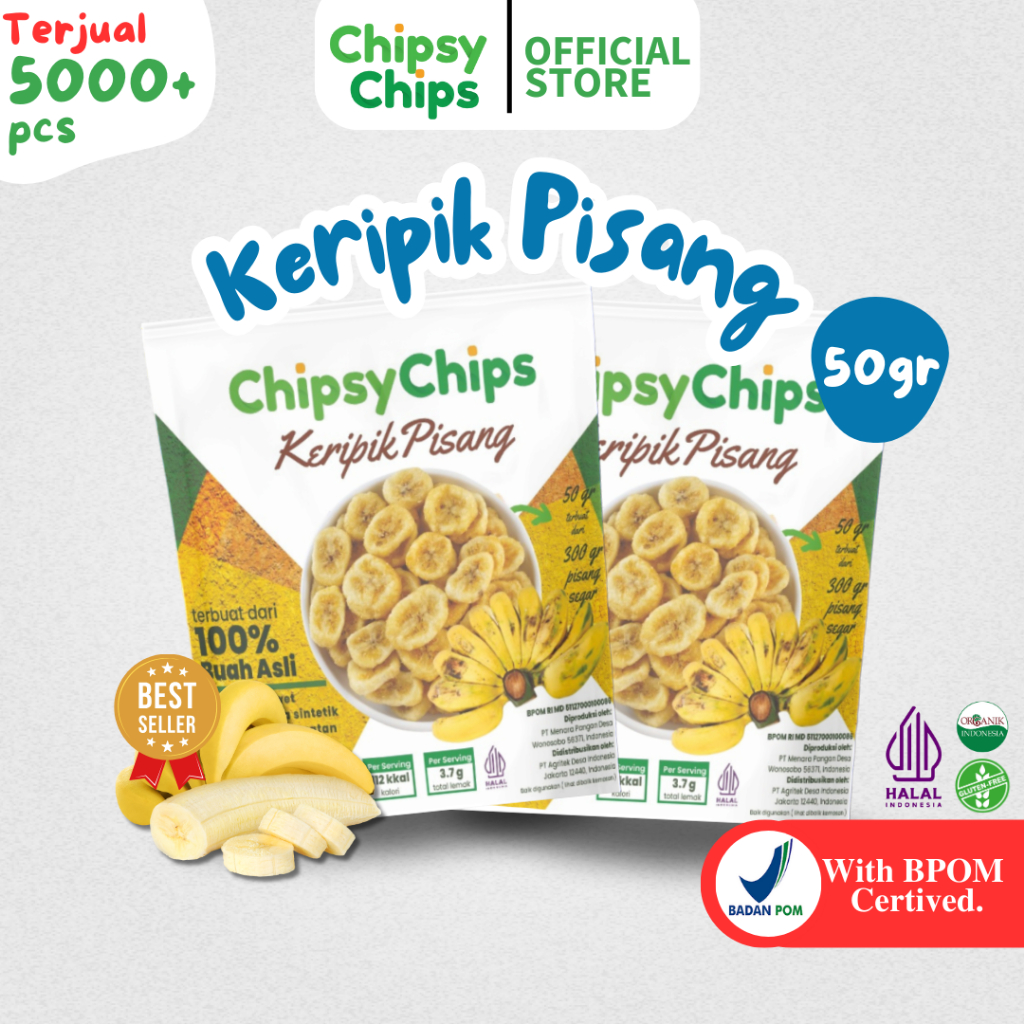 

CHIPSYCHIPS KERIPIK BUAH PISANG 50GR / FRUIT CHIPS BANANA / HEALTHY SNACK HALAL & BPOM