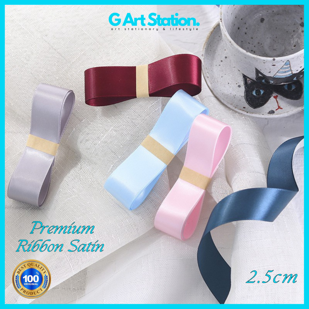 

[ Ecer Per Meter ] Ribbon Satin / Pita Satin Premium Quality 2,5cm - Buket Bunga / Pita Kado 25mm