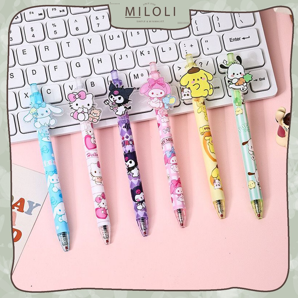

[MILOLI] 6Pcs PENA KUROMI CINNAMOROLL MELODY HELLO KITTY POMPOMPURIN POCHACCO ACRYLIC MEKANIK Pen Gel Rectrable Pen Black 0.5mm Minimalist - D0070