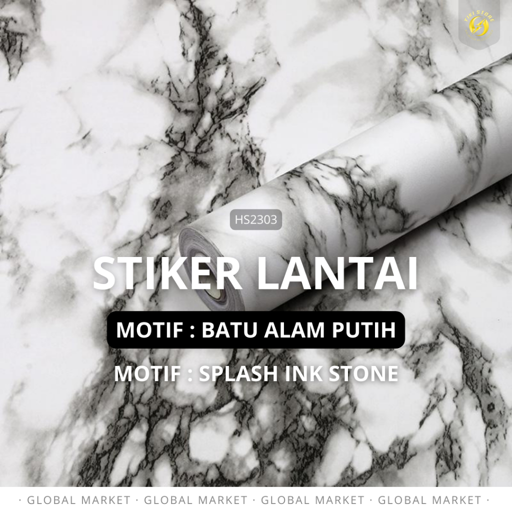 Stiker Lantai & Dinding motif BATU ALAM PUTIH SPLASH INK | Wallpaper Kamar Mandi Toilet Dapur Tamu