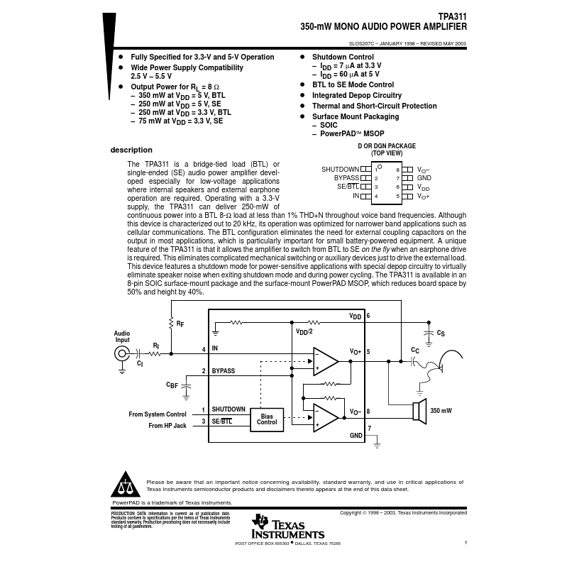 TPA3110 TPA3110D2 TPA3110LD2 Tssop-28 IC Audio Power Amplifier - TPA3110LD2
