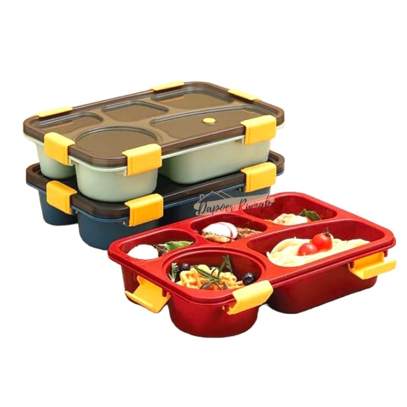Lunch Box 5 Sekat Ompreng Plastik / Tempat Makan / Kotak Bekal Makan