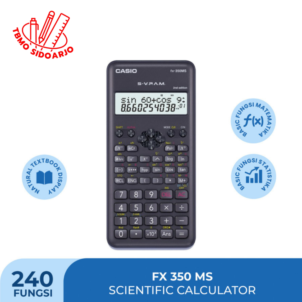 

TBMO Kalkulator Casio Scientific FX-350MS 2nd Ed Scientific 240 fungsi