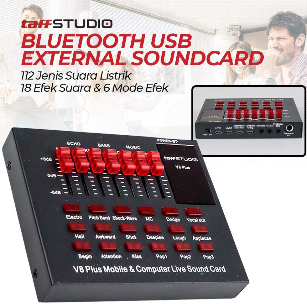 KODE O16G SOUNDCARD TAFFWARE  TAFFSTUDIO V8S Bluetooth Audio USB External Soundcard Live Mixer V8 Mi