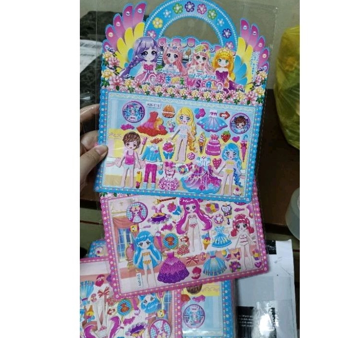 Sticker Mainan dress up anak perempuan bongkar pasang baju 3D timbul