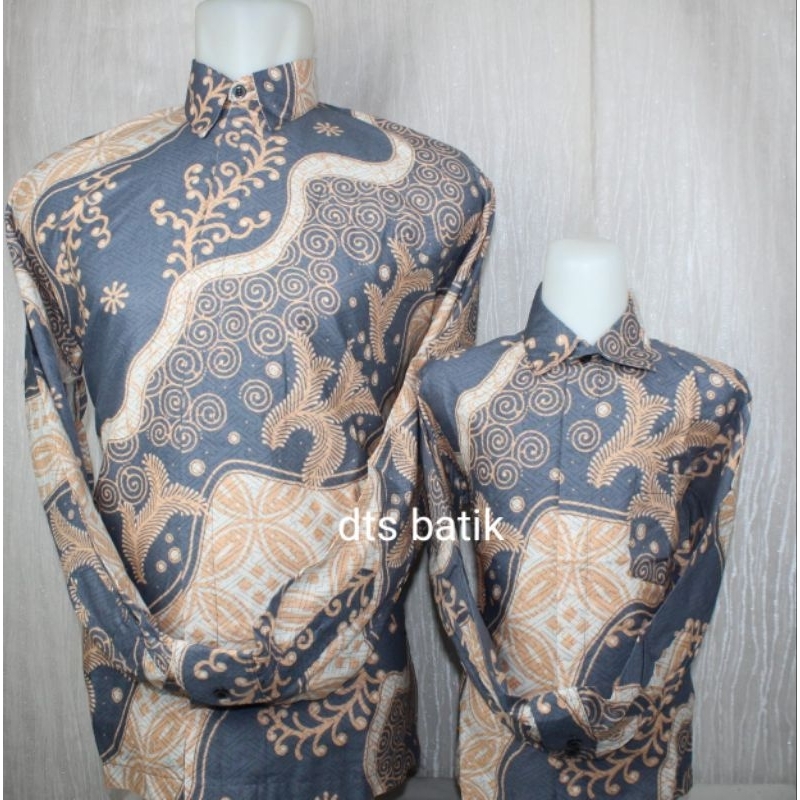 AB20  Batik Pasangan Ayah Anak Katun Premium Warna Abu Abu Cream