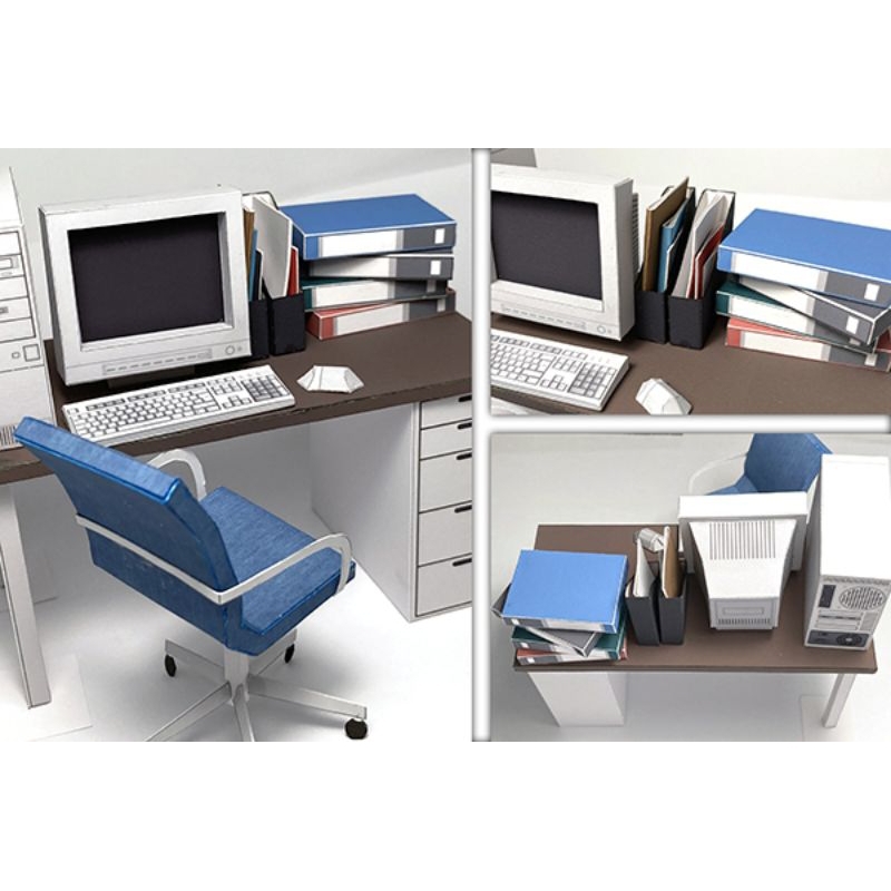 Lembaran pola papercraft miniatur meja dan komputer (PM-F2)