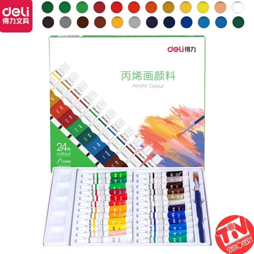 

Cat Akrilik Deli Acrylic Paint 24 Warna 24 x 5 ml Kuas Palet