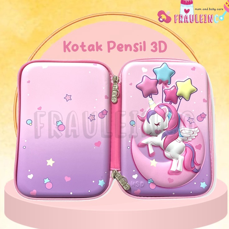 

FRAULEINCO GROSIR Pencil Case kotak pensil EMBOSS 6D Unicorn Lol Frozen Batman Spiderman