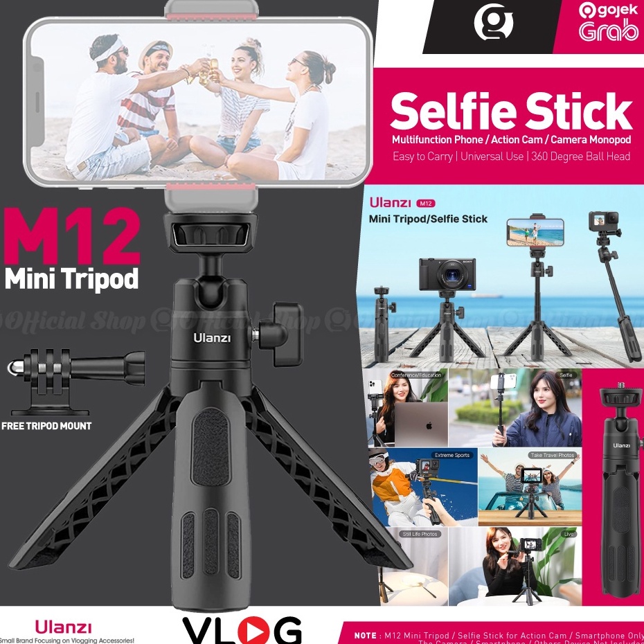 ULANZI M12 Extendable Mini Tri with Action Camera Mount for Smartphone HP  Kamera Mirrorless  Cam Go