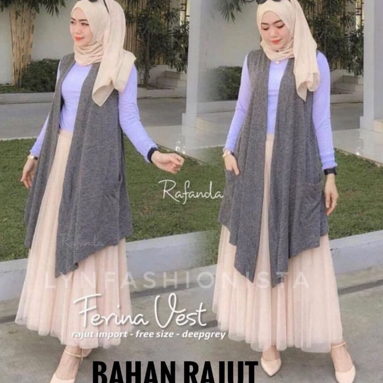 LYNFASHIONISTAFERINA LONG CARDIGAN WANITA PANJANG FASHION MUSLIM OUTER TANPA LENGAN