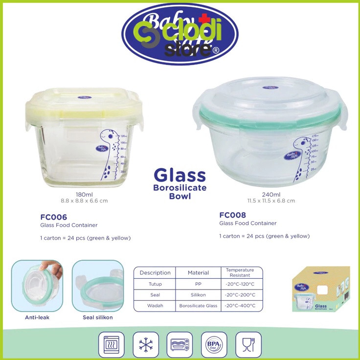 Baby Safe Glass Food Container FC6 Glass Food Container MPASI Tempat Mpasi Kaca Wadah Mpasi Kaca Pen