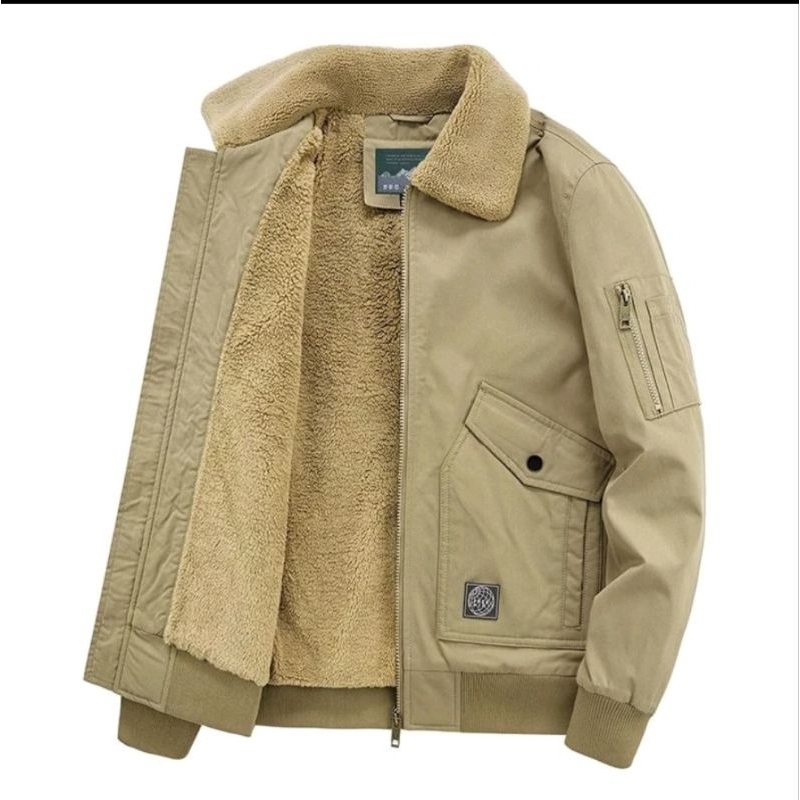 JAKET BOMBER BULU PRIA,JAKET TEBAL FULL BULU,JAKET KEREN MUSIM DINGIN