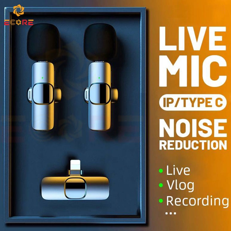 Ecore K9 Mic Wireless Clip on 24GHz Mikrofon Bluetooth Lavalier Mic Pobel Audio pembuatan Rekaman Wi
