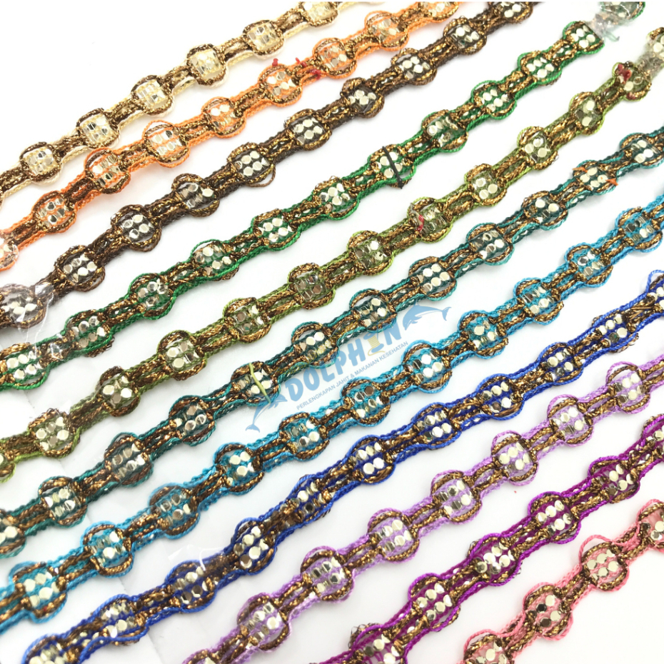 [Per Rol] Renda Emas Payet R036 Lebar 1 cm Pita Craft Hamper