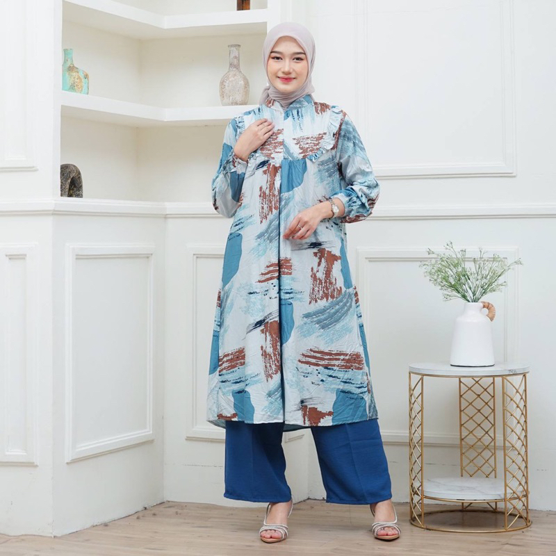 SETELAN MIDI KATUN DELVINA MIX CRINKLE / ONESET SETELAN TUNIK RAYON PREMIUM MOTIF BUNGA / ONESET LON