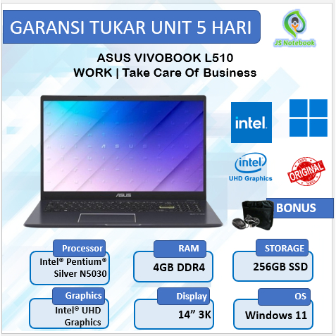 Asus Vivobook L510 Pentium Silver N5030 4GB 256GB W11 15.6"FHD
