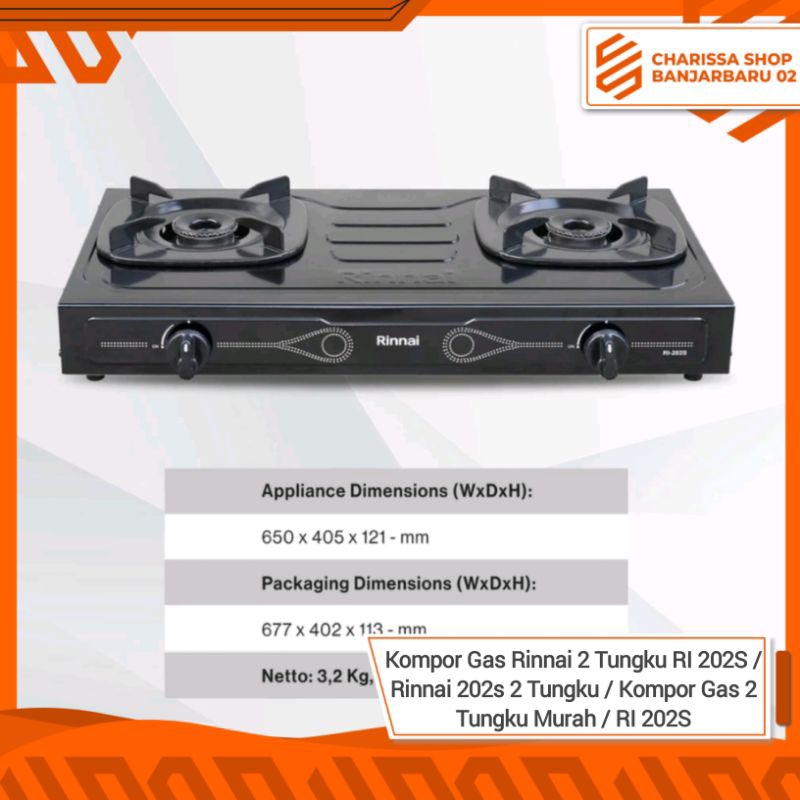 Kompor Gas Rinnai 2 Tungku RI 202S / Rinnai 202s 2 Tungku / Kompor Gas 2 Tungku Murah / RI 202S