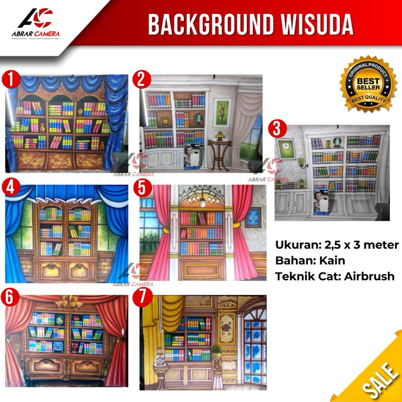 Kain Background Wisuda 2,5×3m Rak buku Lemari Putih Tirai Merah / backgrond Foto Studio 2.5 x 3 mete