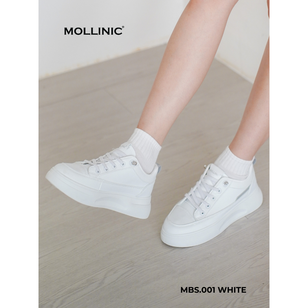 MOLLINIC MBS.001 - Sepatu Sneakers Wanita Kets Putih Hitam Sport Shoes Sekolah White Black