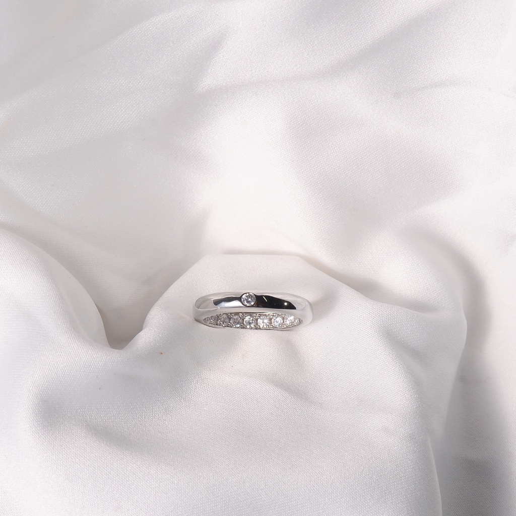 Cincin Simple Diamond Permata Silver Cincin Pria Wanita Tunangan Anniversary