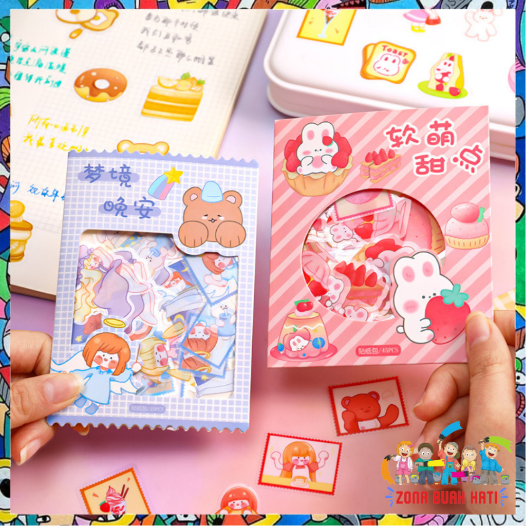 

ZBH Sticker Set Isi 45Pcs Karakter Lucu Aesthetic Waterproof Stiker Motif Kartun Korea Cute Girl Anti Air Stiker Diary Scrapbook DIY Sticker Journal Book t