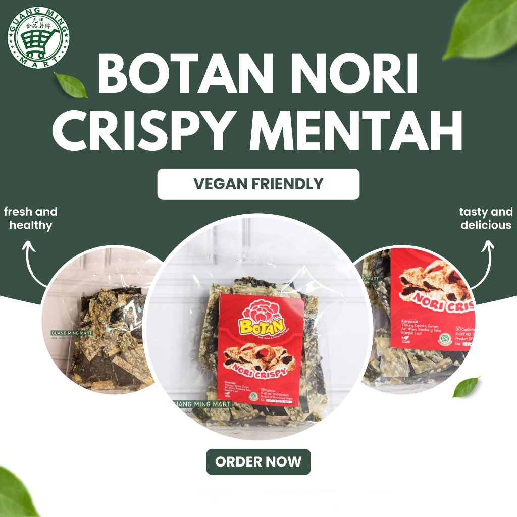 

BOTAN NORI CRISPY VEGAN MENTAH / KERIPIK RUMPUT LAUT VEGAN MENTAH