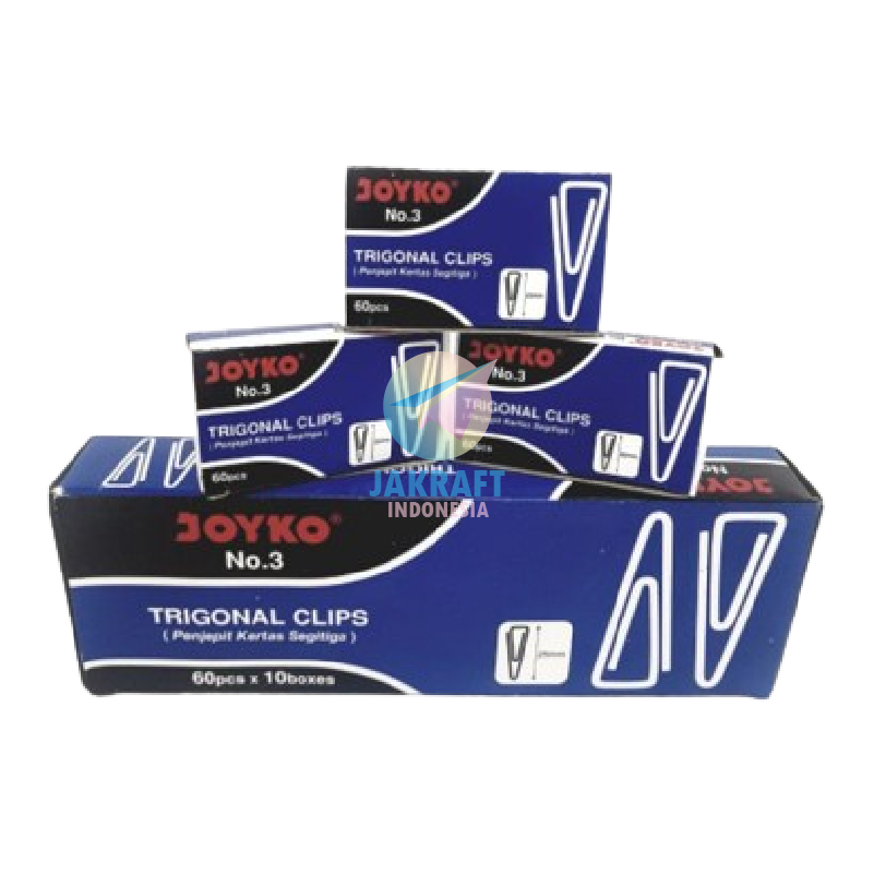 

(10 Box Kecil) GROSIR Trigonal Paper Clips Clip JOYKO No.3 / 3N Ukuran Sedang 25 mm Murah Berkualitas isi 60 Pcs Klip Kertas Nickel Silver | PACK