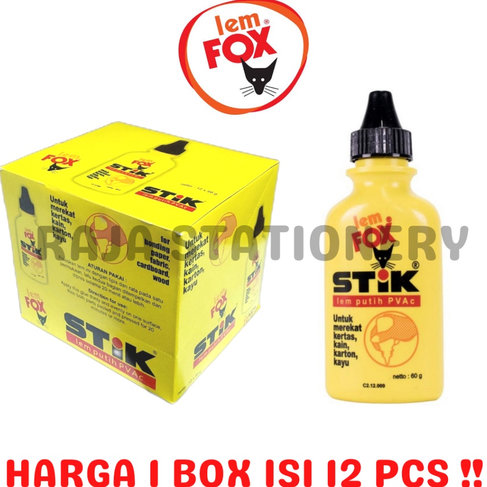 

Best Product LEM FOX STICK 6gr GLUE BOTOL LEM CAIR PUTIH KAYU PVAC KES 12PCS