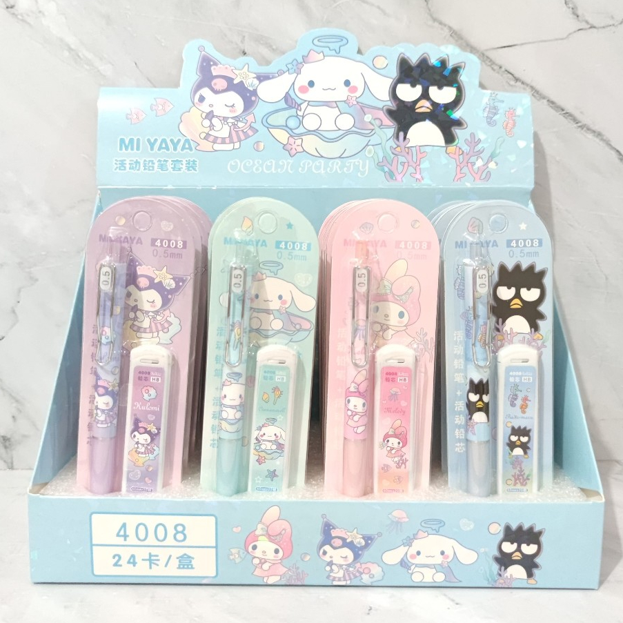 

Pensil Mekanik Set / Mechanic Pencil Set Refill Sarnio Sanryo Zanrio Moroll, Kurom, Badmaru, Melodi