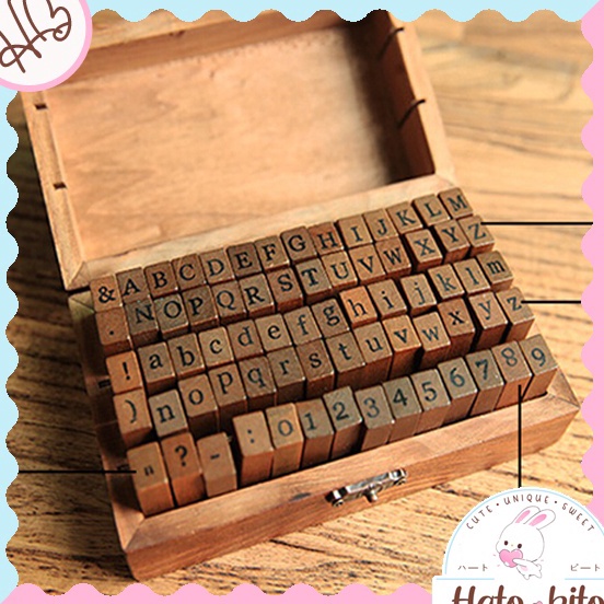 

Vintage wooden box alphabet number stamp cap stempel huruf angka aesthetic retro diy jurnal scrapbook HB136 HB137