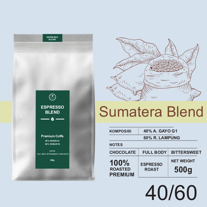 

Kopi Espresso Blend Sumatra A40 R60 500 gr | Biji/Bubuk