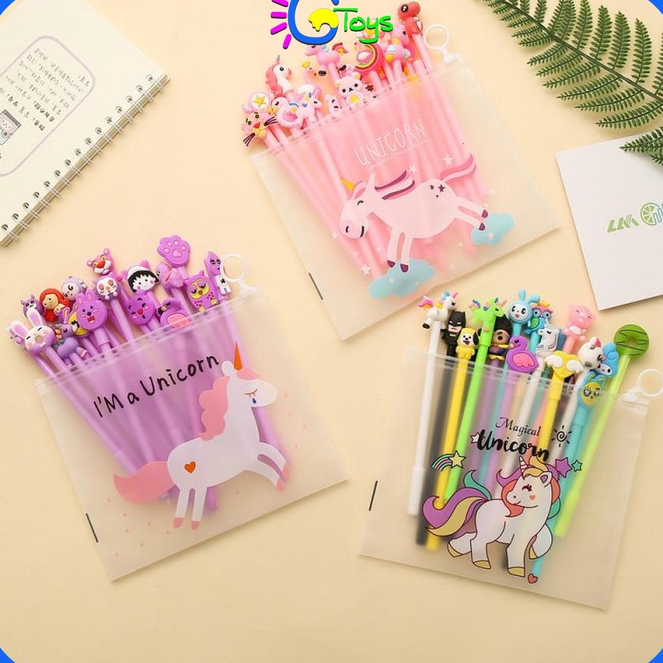 

Bestseller CRA15 Pulpen Gel Karakter Lucu Set Isi 2PCS Pena FREE Zipper Pouch Tempat Pensil Transparan Murah