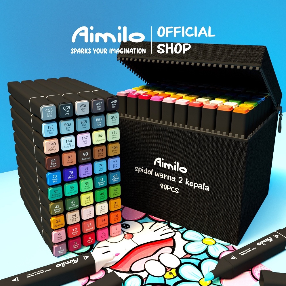 

Mau READY Aimilo Spidol Warna Warni 1 Set Sketch Marker 2 Tip Touch Marker 4868 Warna