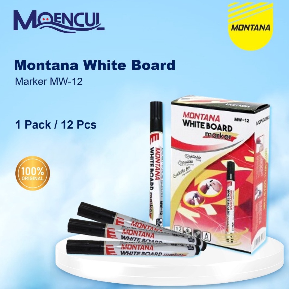 

Mewah 1 Pack 12 Pcs Spidol White Board Montana MW12 Spidol Hitam Spidol Isi Ulang Moencul
