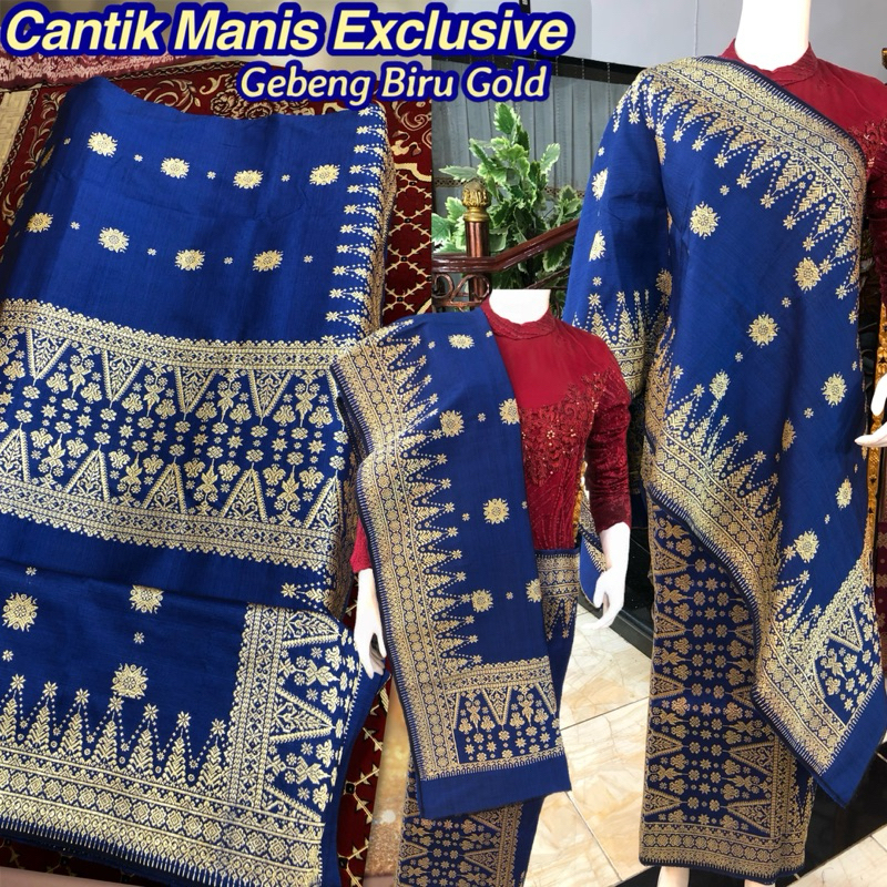 Exclusive Songket Cantik Manis Gebeng ORI Biru Gold / Songket Tenun Palembang asli Tenun Tangan/ilha