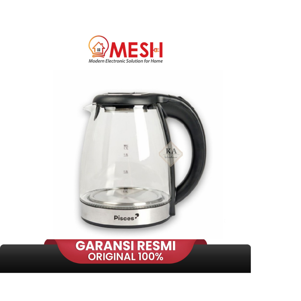 Pisces PK171GS - Glass Kettle 400W 1.7L-Teko Listrik-Original-New Arrival PK 171GS PK 171 GS