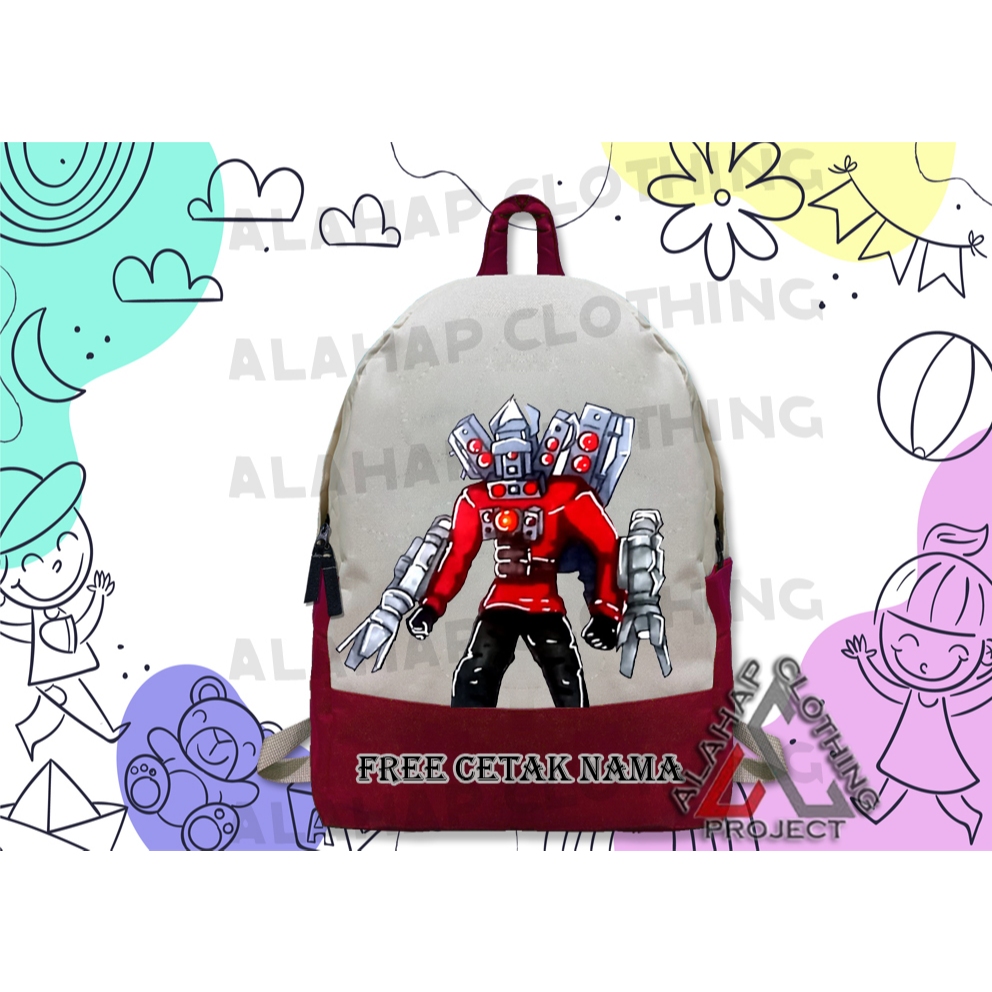 Tas Ransel Anak SKIBIDI TOILET SPEAKER MAN UPGRADE Kantong Sekolah Anak Anak Skibidi Toilet Speaker
