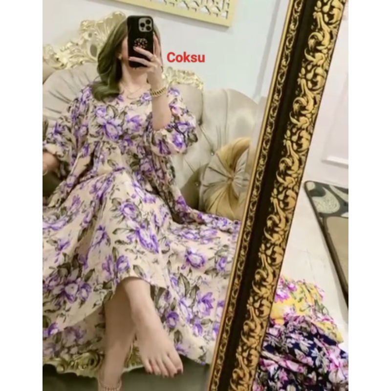 GAMIS BALON BUNGA MAWAR PINK GESER BANYAK MOTIF