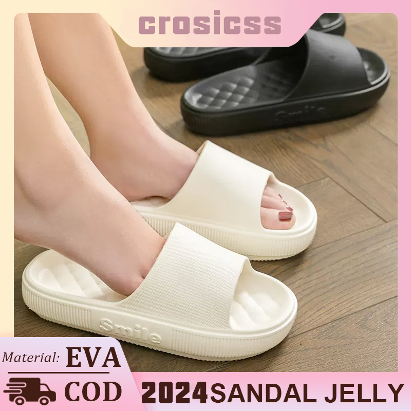 Crosicss Sandal Jelly Slop Sandal Wanita Slip On Sandal Korean Style Terbaru 2024  4cm EVA Sandal