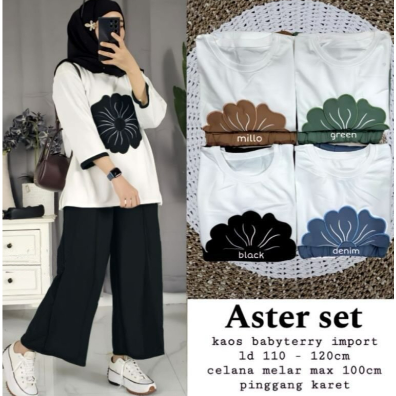 [ PROMO ]Aster Set - Bahan : Kaos Babytery import  Baju Setelan Wanita Terbaru 2024 Yng Viral Setela