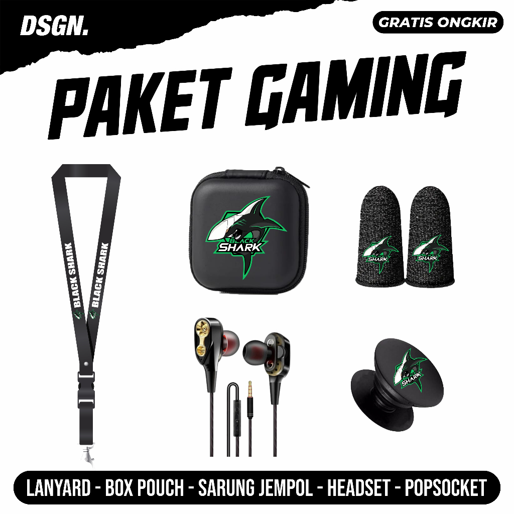 BLACK SHARK PAKET GAMING PREMIUM SARUNG JEMPOL ANTI KERINGAT BOX LANYARD HEADSET POPSOCKET