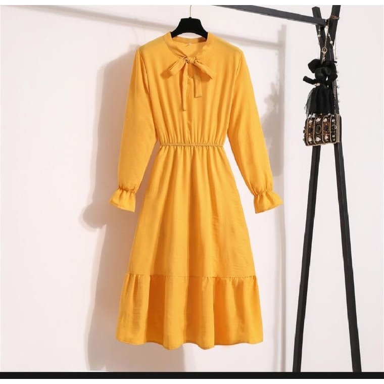 [JIHAN]midi dress wanita lengan panjang katun polos